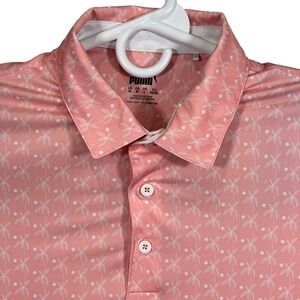 Puma Golf Mens Pink Palm Tree Polka Dot Print Performance Polo Shirt Size M Rare